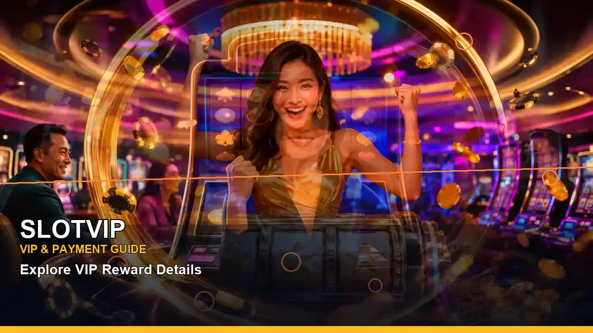 SLOTVIP casino cashback rewards featuring an adult Filipina casino host with a centered composition