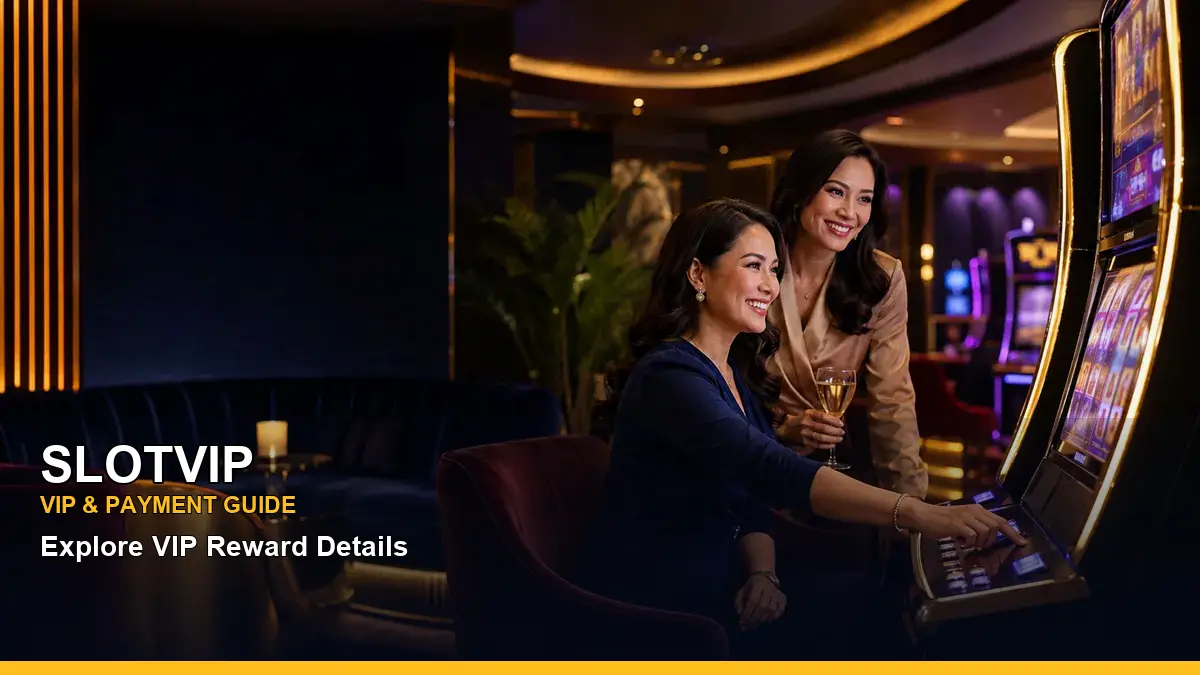 SLOTVIP VIP casino rewards featuring an adult Filipina casino host with a vivid composition