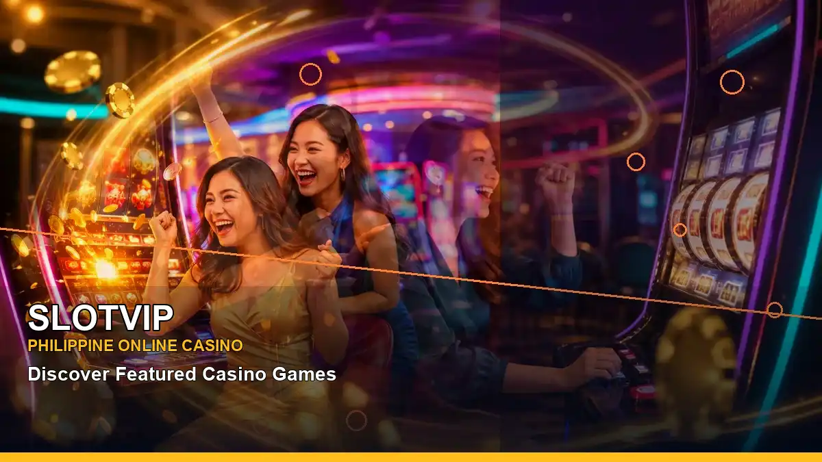 SLOTVIP casino cashback rewards featuring an adult Filipina casino host with a right-diagonal composition